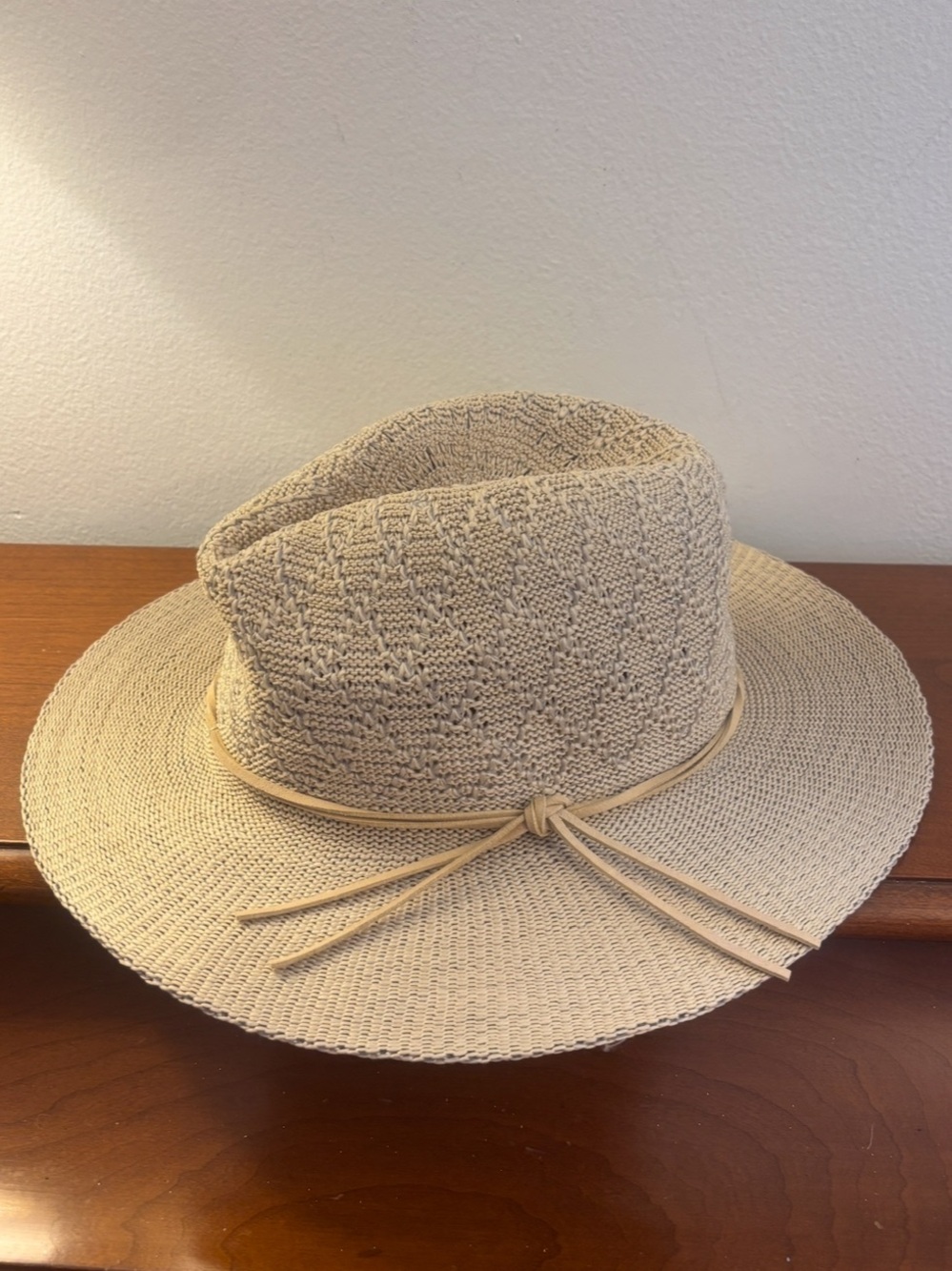 Free People Woven Wide Brim Fedora Sun Hat Natural Tan Bow OS